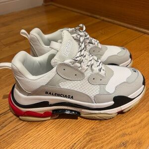 Balenciaga Man Chunky Trainer in White, Gray & Red Accents